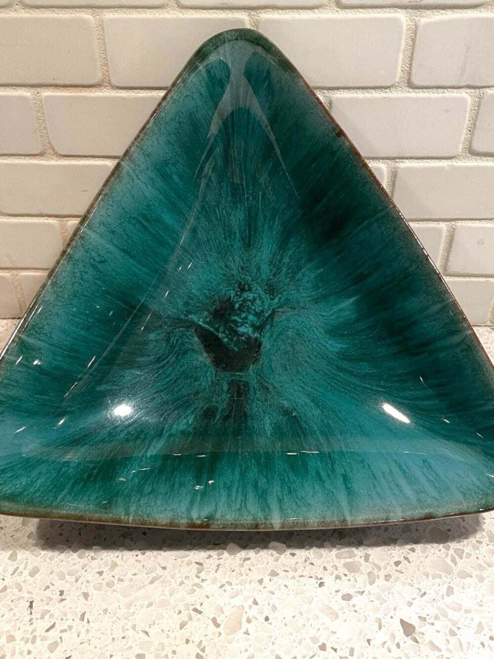 Vintage 60s Mid Century Blue Mountain Pottery Triangular Bowl Dish